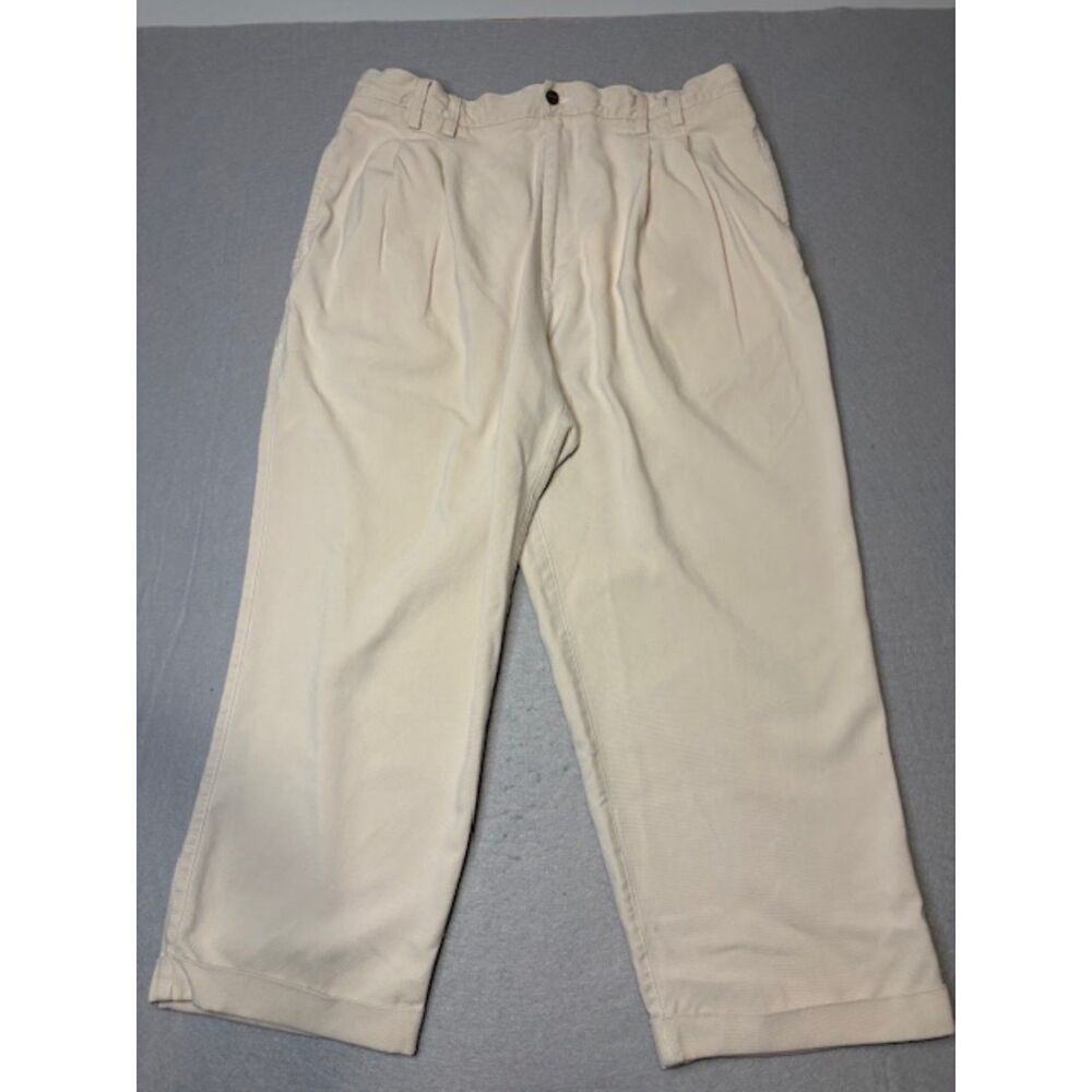 Tommy Bahama Mens 38 100% Silk Pleated Cuffed Relaxed Pants/Trousers Beige EUC